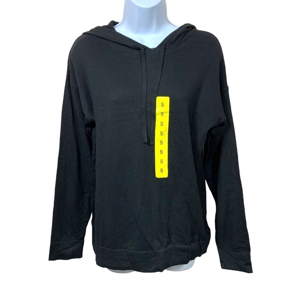 Small New Hilary Radley Black Knit Hoodie Long Sleeve Pullover 4 6 Stretch